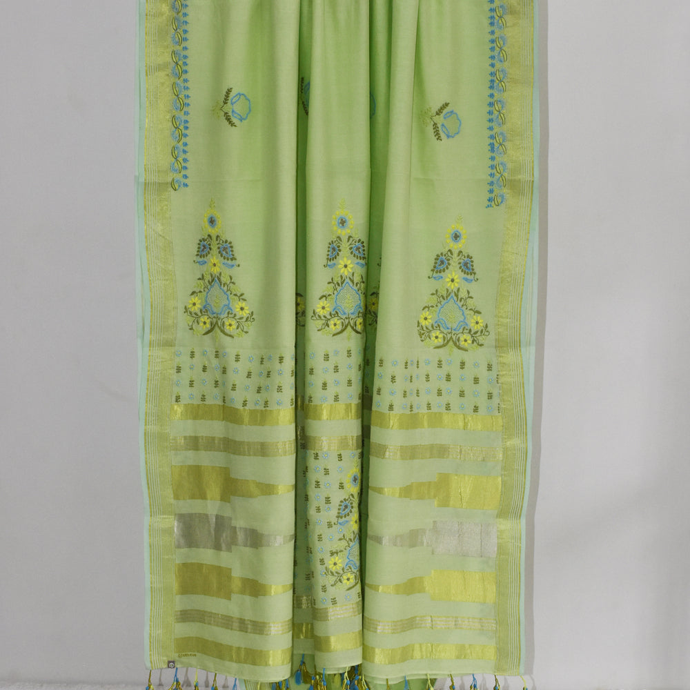 
                      
                        Pista Green - Hand Embroidered Organic Cotton Saree
                      
                    