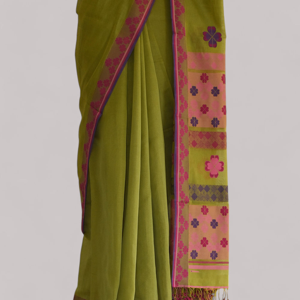 
                      
                        Olive Green - Clover Motif Organic Cotton Saree
                      
                    