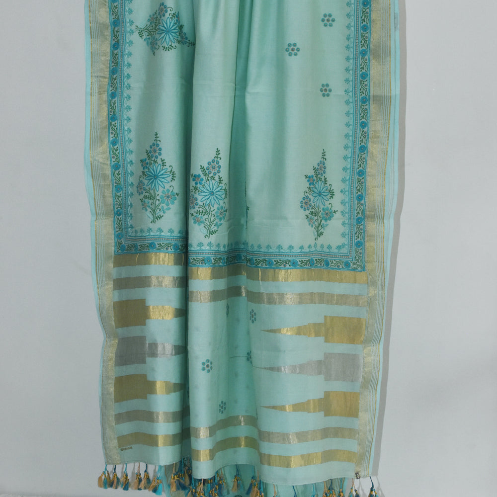 
                      
                        Sea Blue - Hand Embroidered Organic Cotton Saree
                      
                    