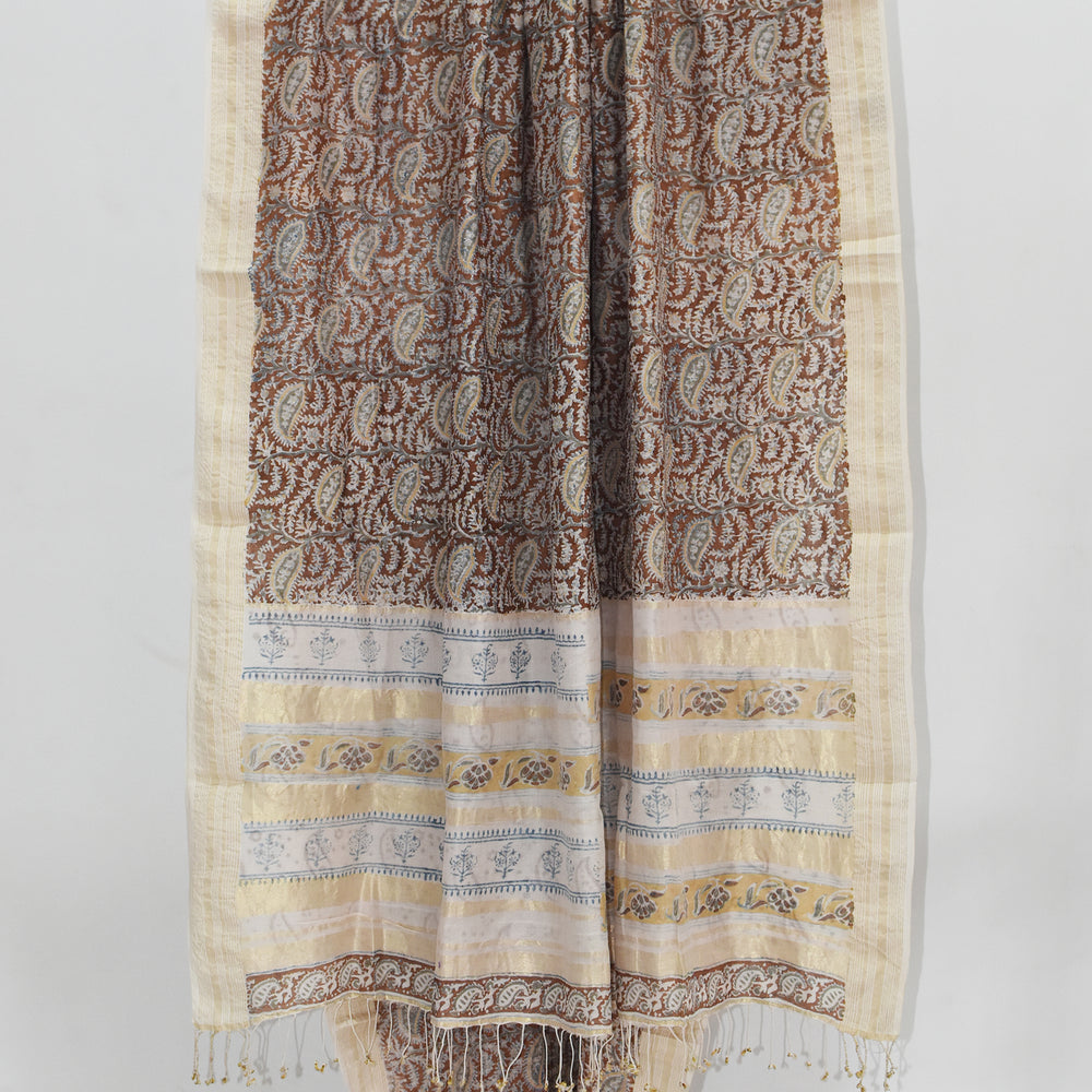 
                      
                        Brown - Block Printed Organic Cotton Saree
                      
                    