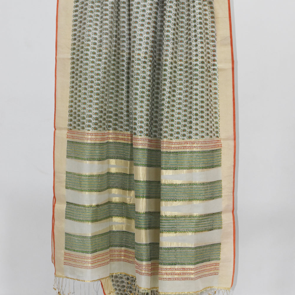 
                      
                        White & Green - Screen Printed Organic Cotton Saree
                      
                    