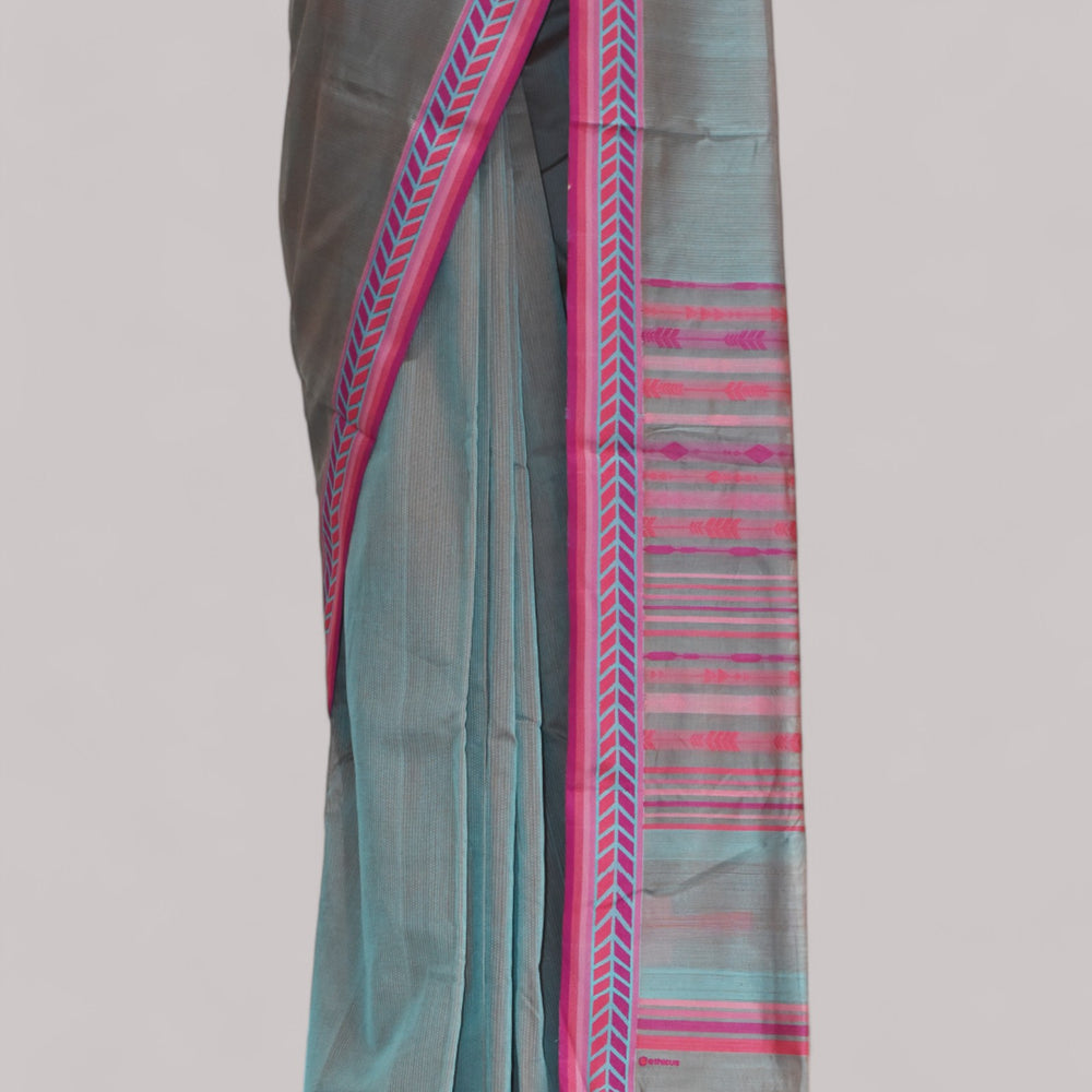 
                      
                        Blueish Grey - Arrowed Opulence Organic Cotton Saree
                      
                    