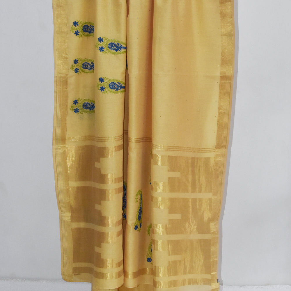 
                      
                        Yellow - Hand Embroidered Organic Cotton Saree
                      
                    