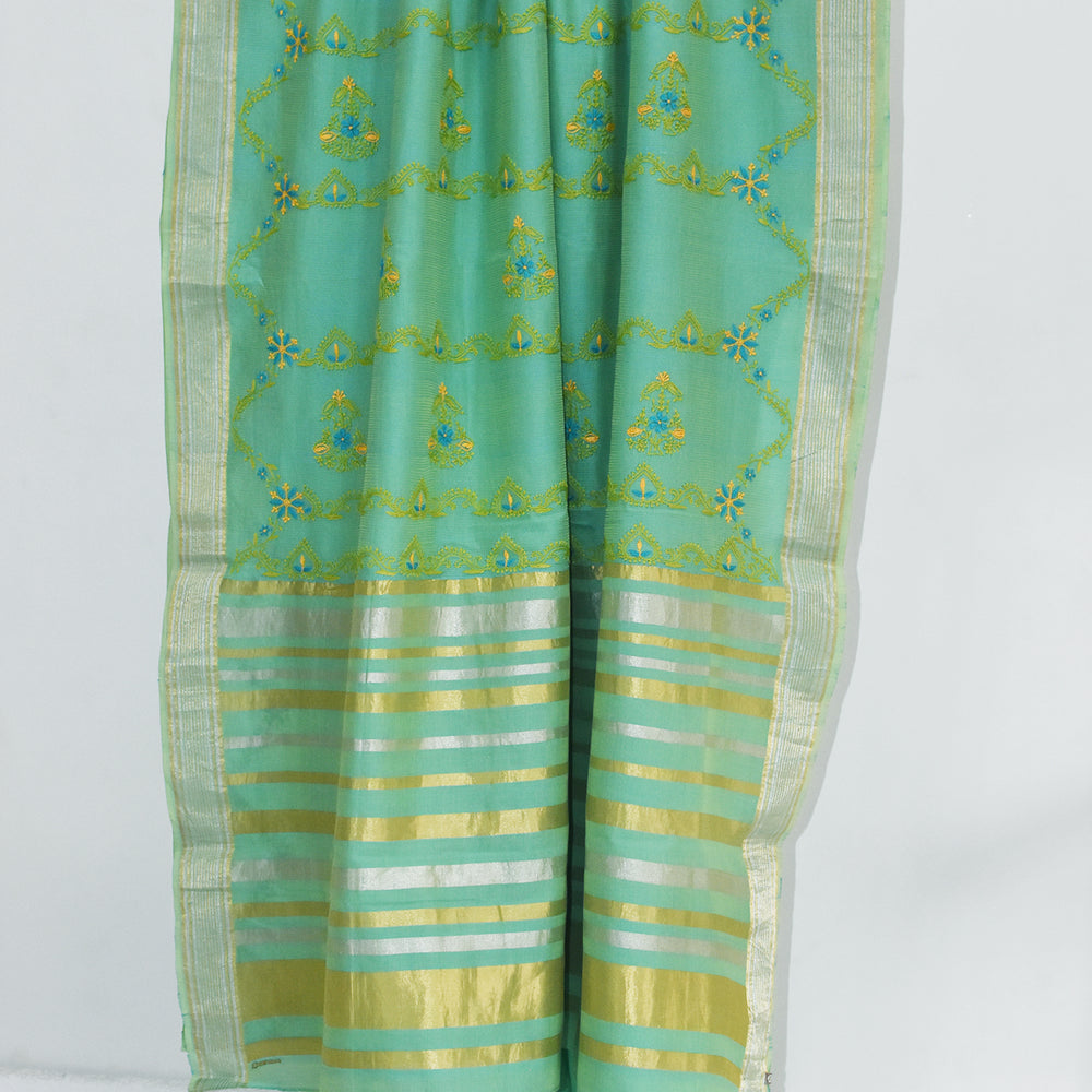 
                      
                        Sea Blue - Hand Embroidered Organic Cotton Saree
                      
                    