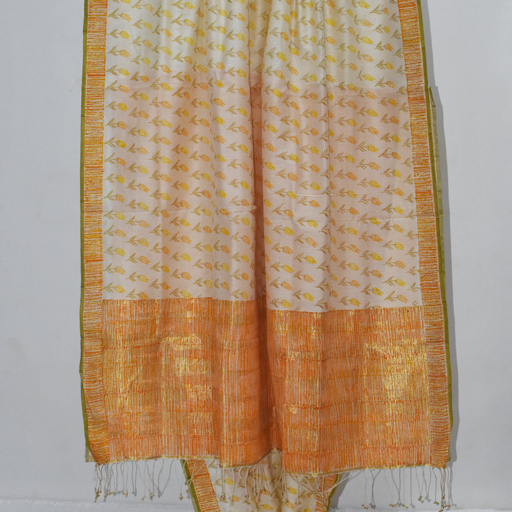 
                      
                        White & Yellow - Screen Printed Organic Cotton Saree
                      
                    