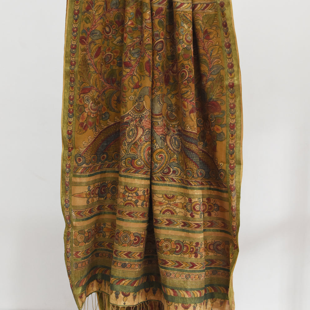 
                      
                        Yellow & Madder - Peacock pallu Kalamkari Organic Cotton Saree
                      
                    