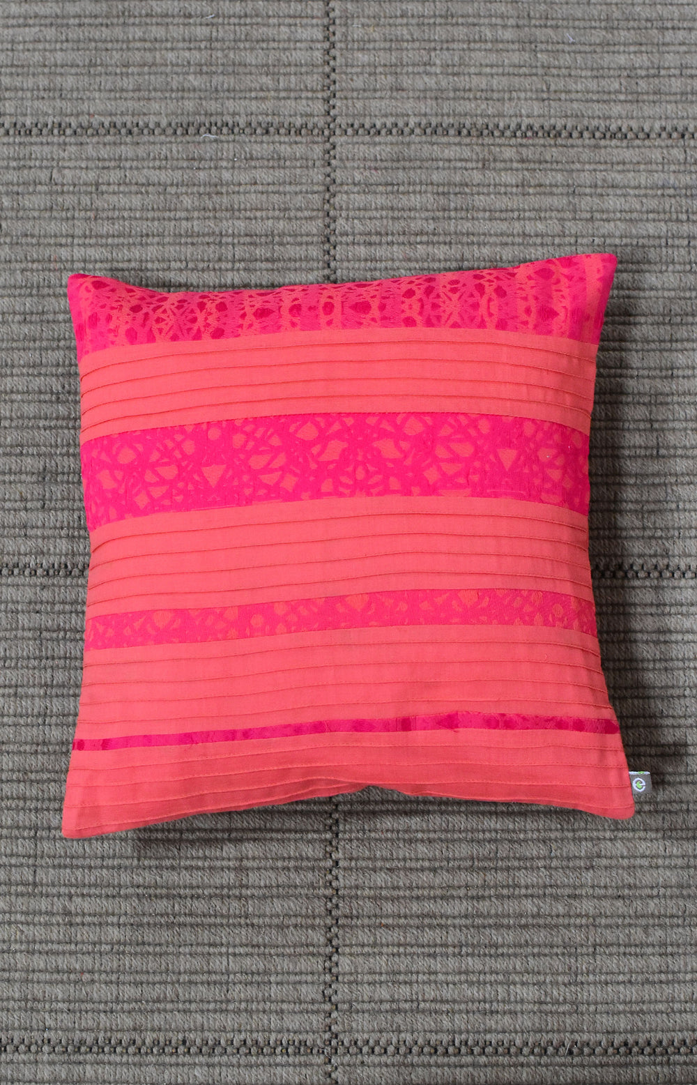 Orange - Criss Cross with Pintucks Organic Cotton Cushion Cover 4