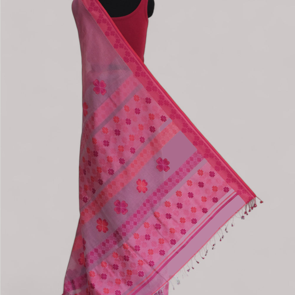 
                      
                        Light Pink - Clover Motif Organic Cotton Saree
                      
                    