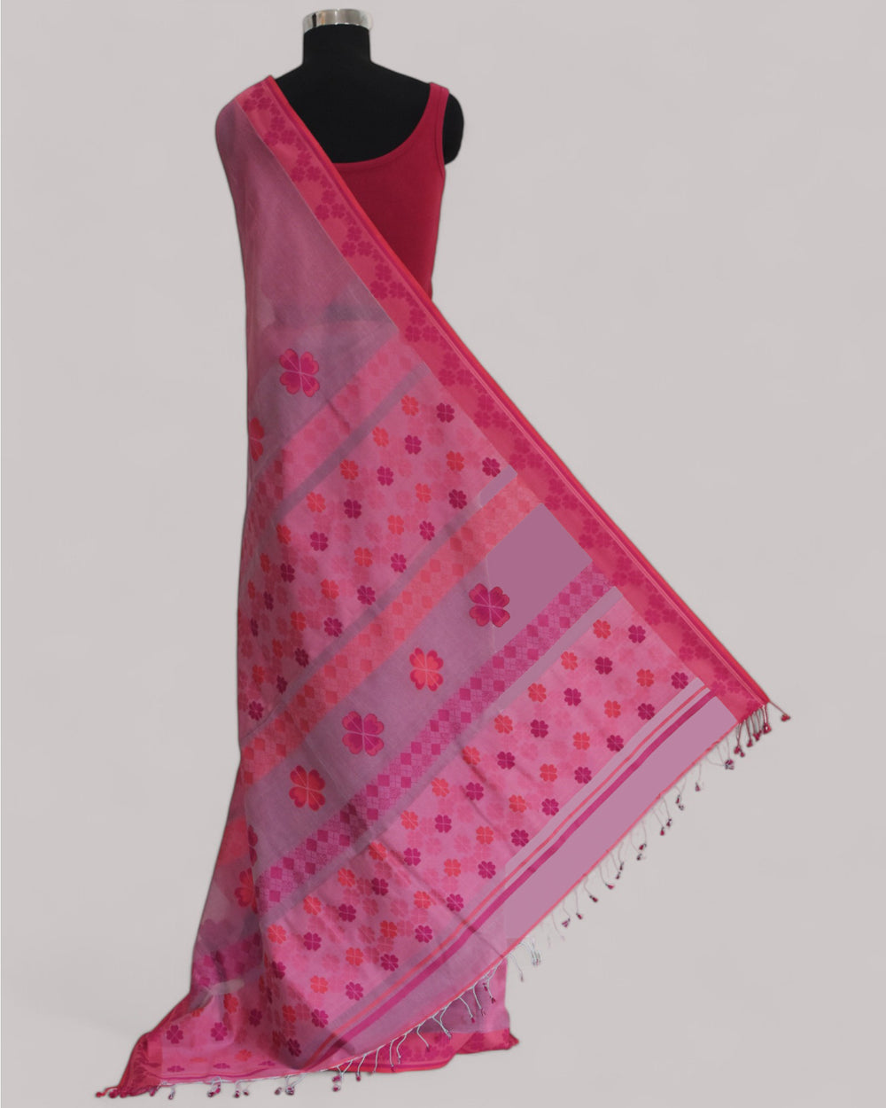 Light Pink - Clover Motif Organic Cotton Saree