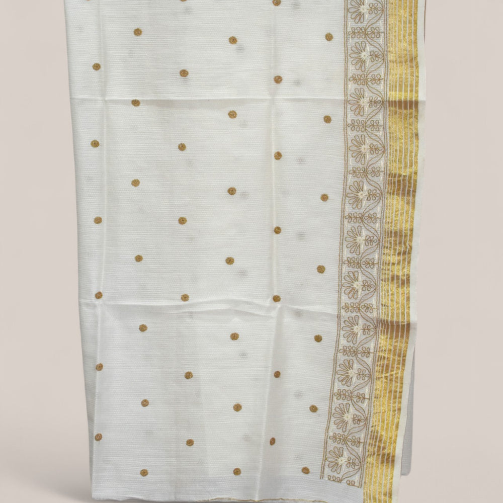 
                      
                        Off White - Hand Embroidered Organic Cotton Saree
                      
                    