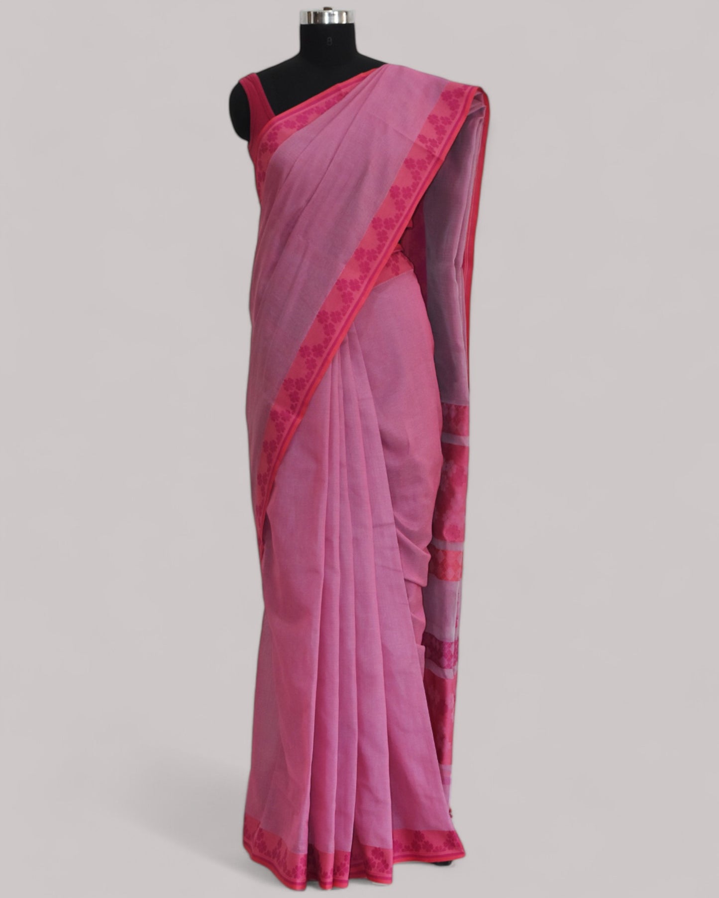 Light Pink - Clover Motif Organic Cotton Saree