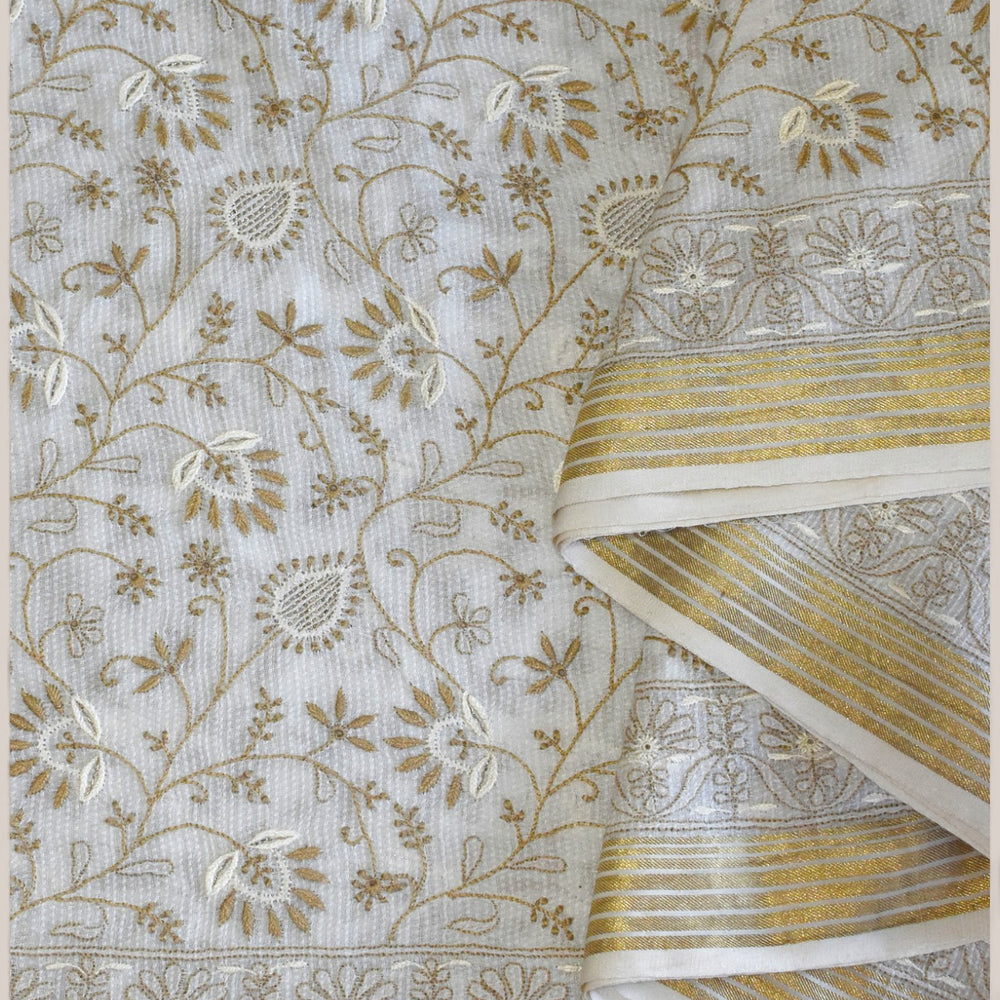 
                      
                        Off White - Hand Embroidered Organic Cotton Saree
                      
                    