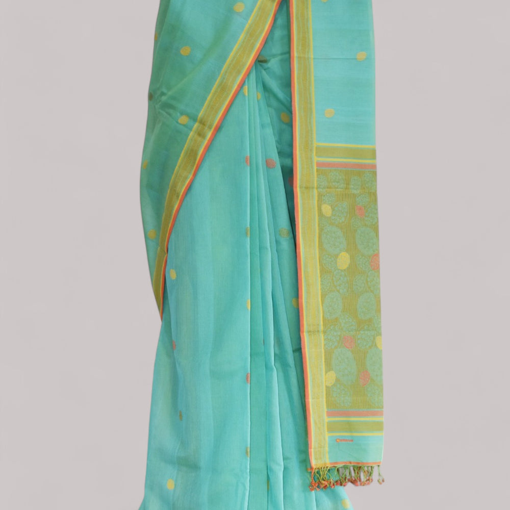 
                      
                        Sea Blue - Cactus Motif Organic Cotton Saree
                      
                    