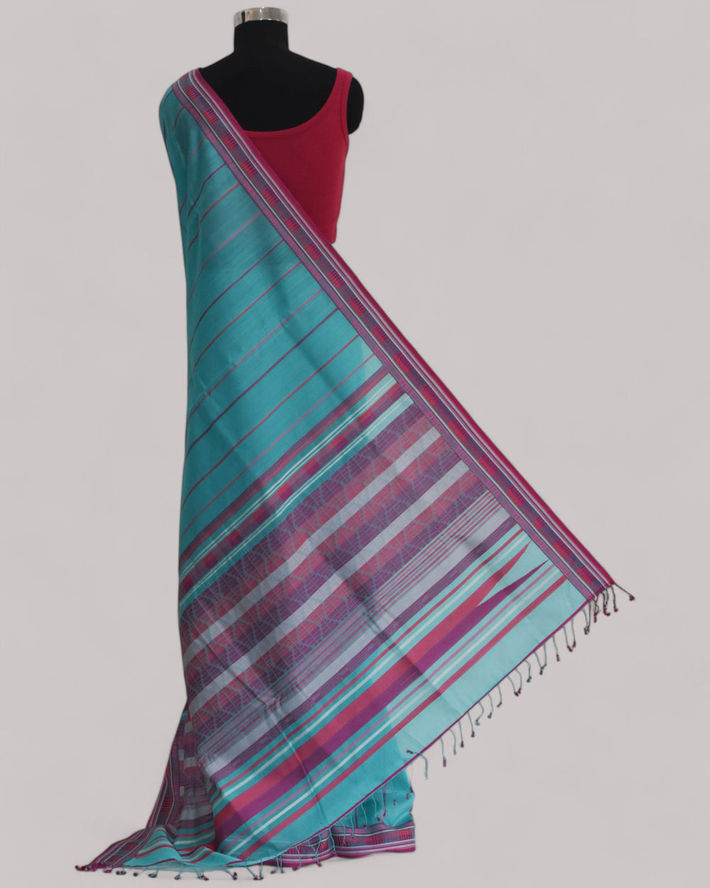 Cyan Blue - Zig Zag Motif Organic Cotton Saree