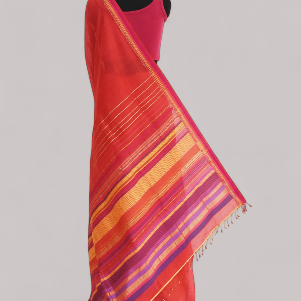 Red - Dots and Dashes Organic Cotton Saree