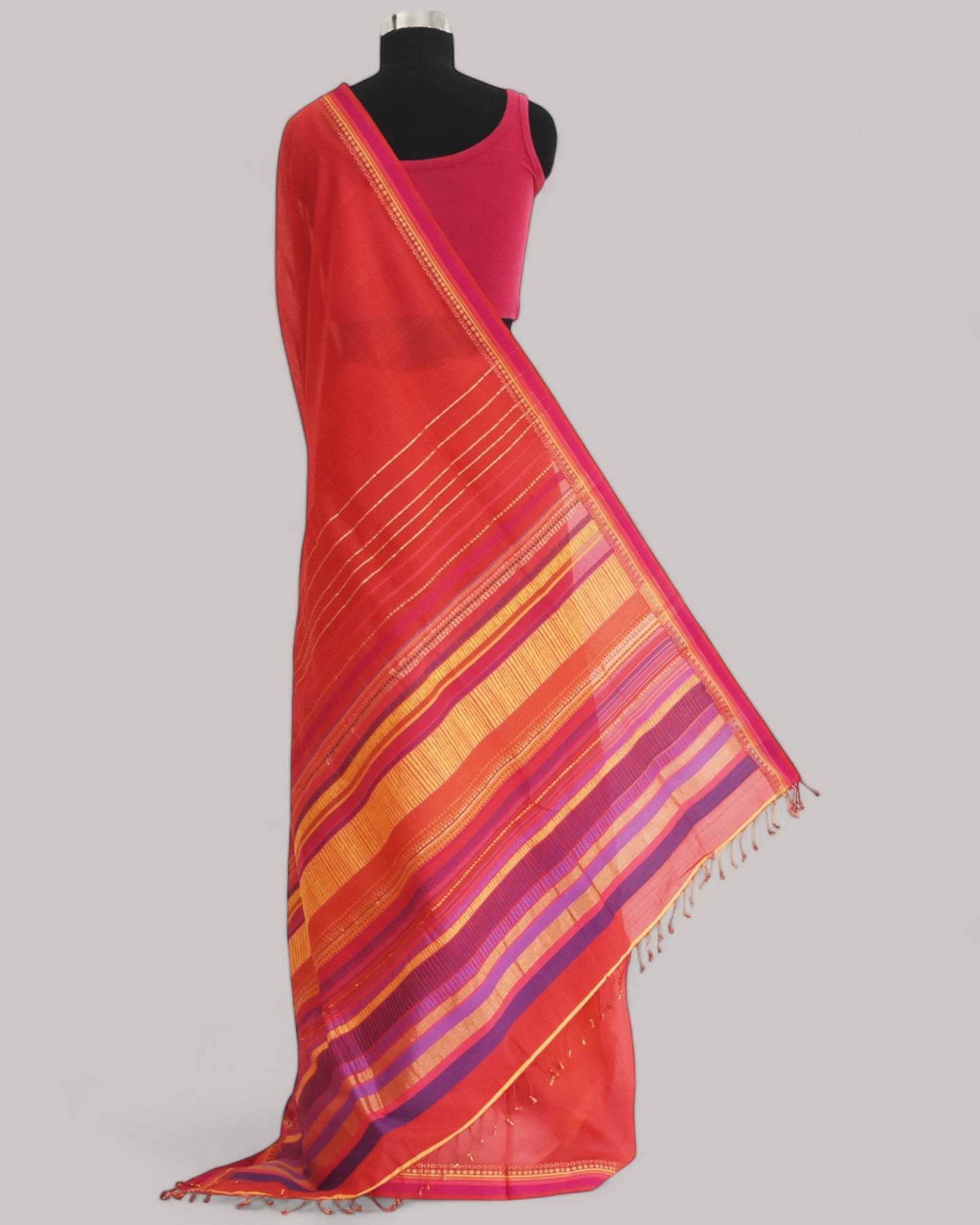 Red - Dots and Dashes Organic Cotton Saree