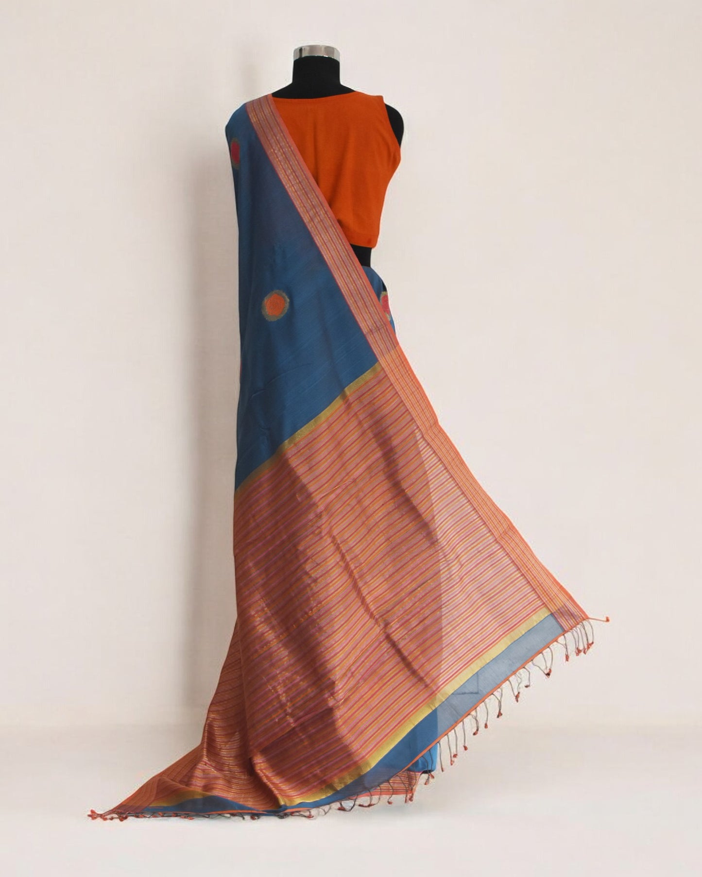 Blue - Rose Butta Organic Cotton Saree