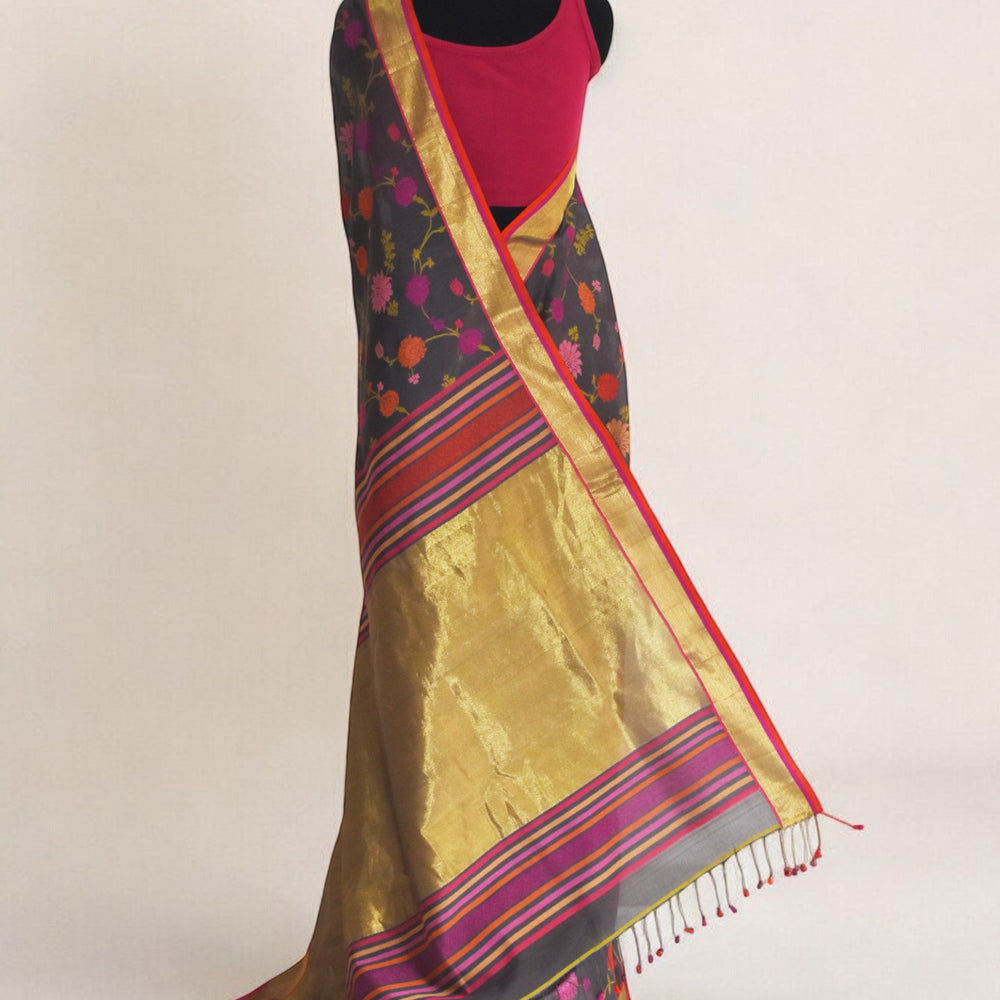 Brown - Gilded Grove Organic Cotton Saree