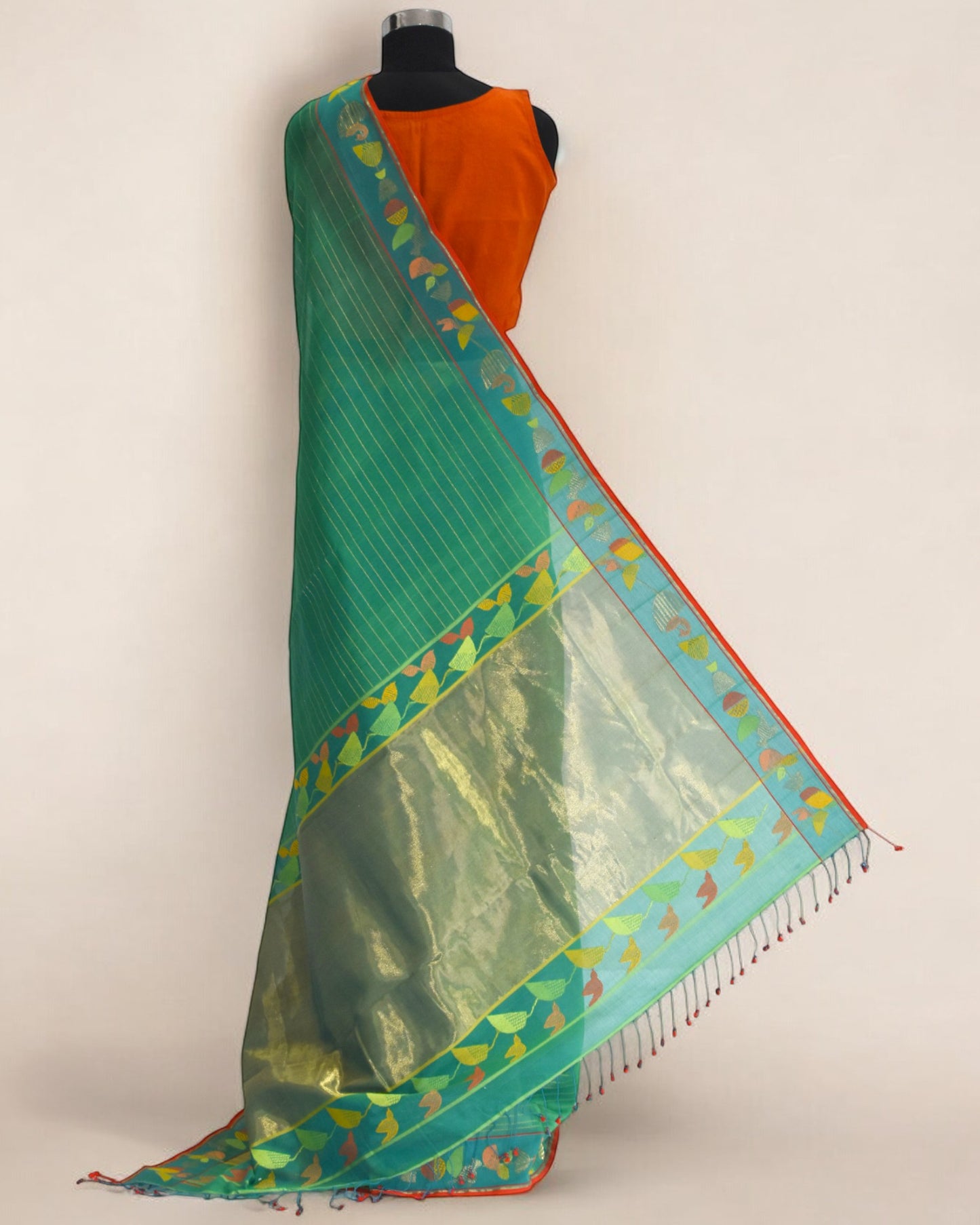 Green - Botanical Serenade Organic Cotton Saree