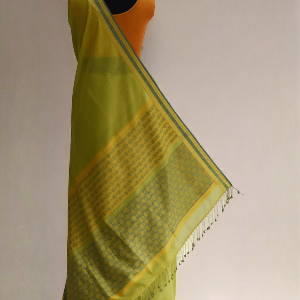 Olive Green - Floral Organic Cotton Saree