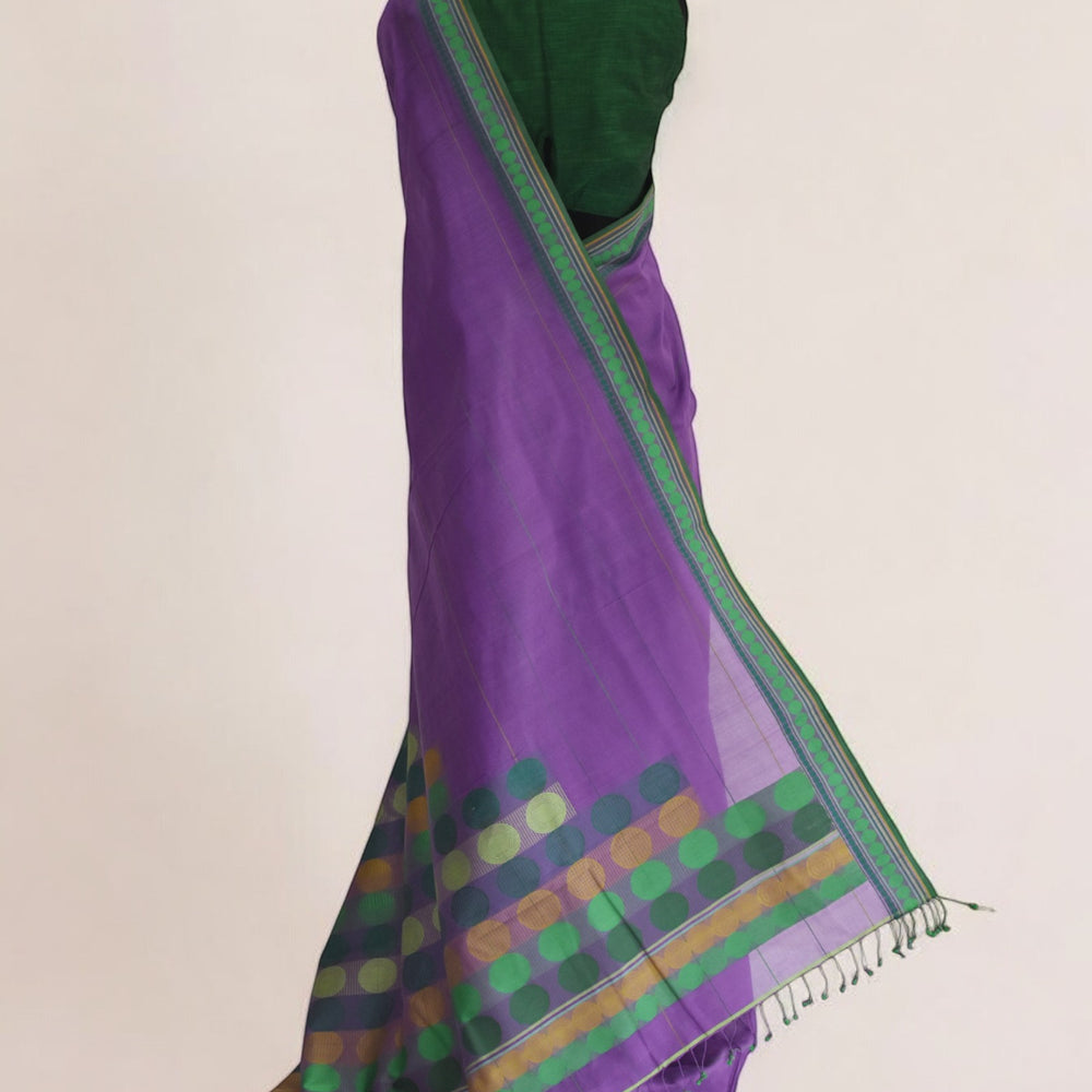 Purple - Stacked Spheres Organic Cotton Saree