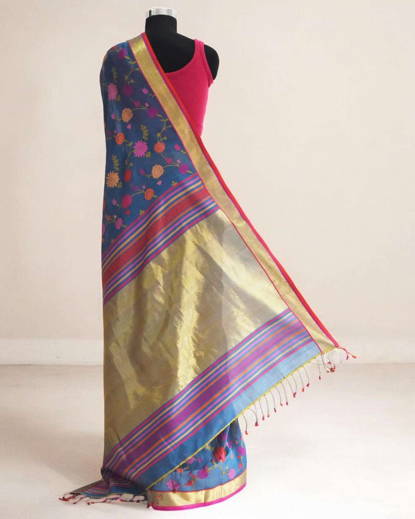 Blue - Gilded Grove Organic Cotton Saree