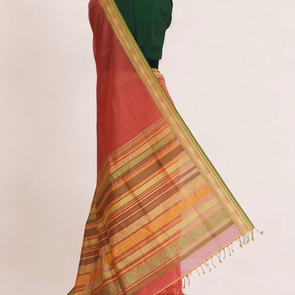 Orange - Sticks and Swirls Organic Cotton Saree