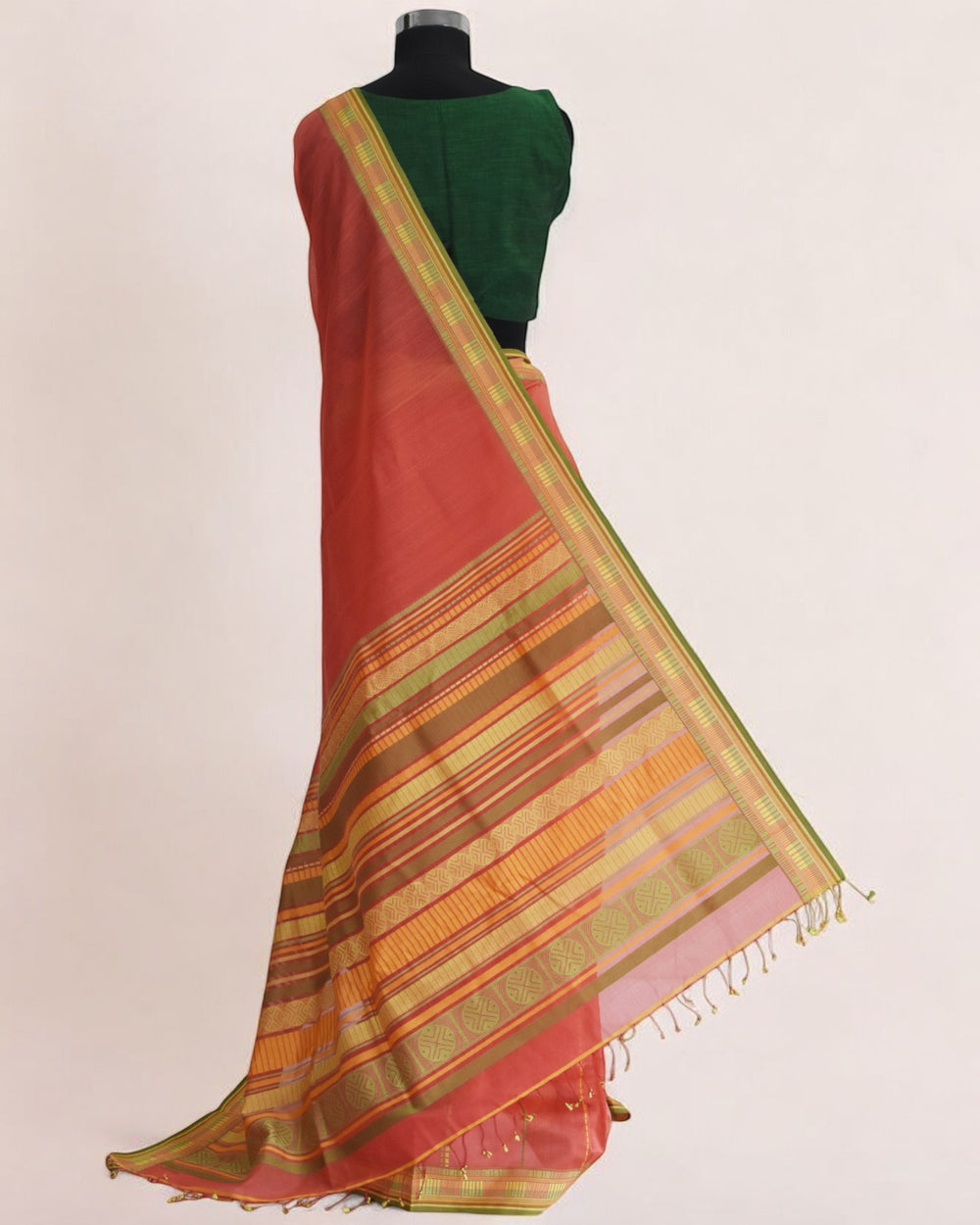 Orange - Sticks and Swirls Organic Cotton Saree