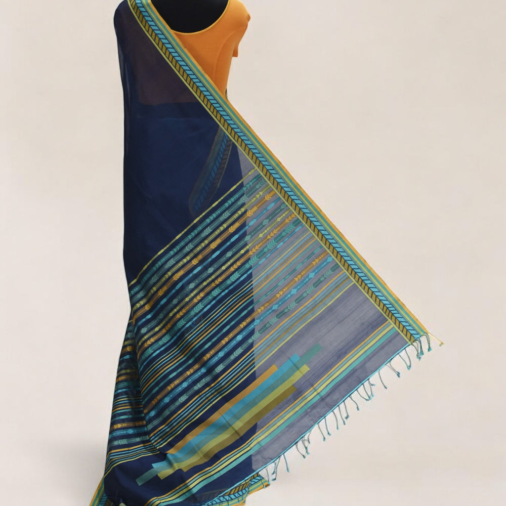 
                      
                        Indigo Blue - Arrowed Opulence Organic Cotton Saree
                      
                    