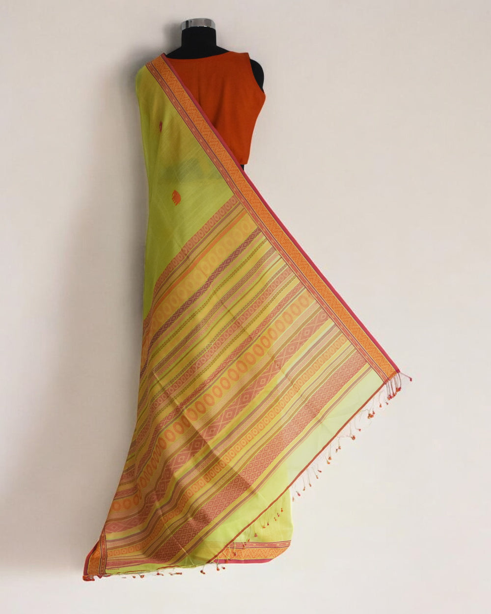 Lime Green - Elephants Motif Organic Cotton Saree