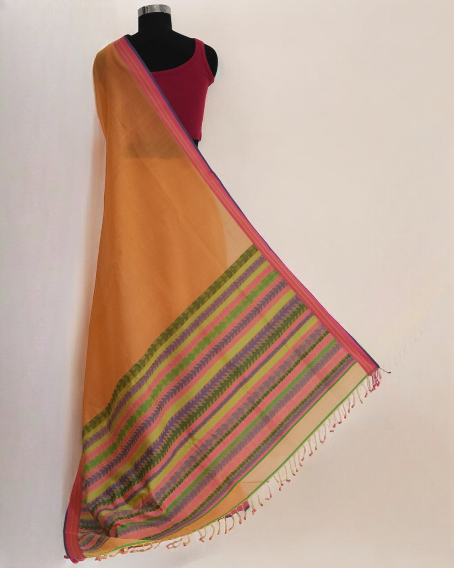 Peach - Tulip Motif Organic Cotton Saree