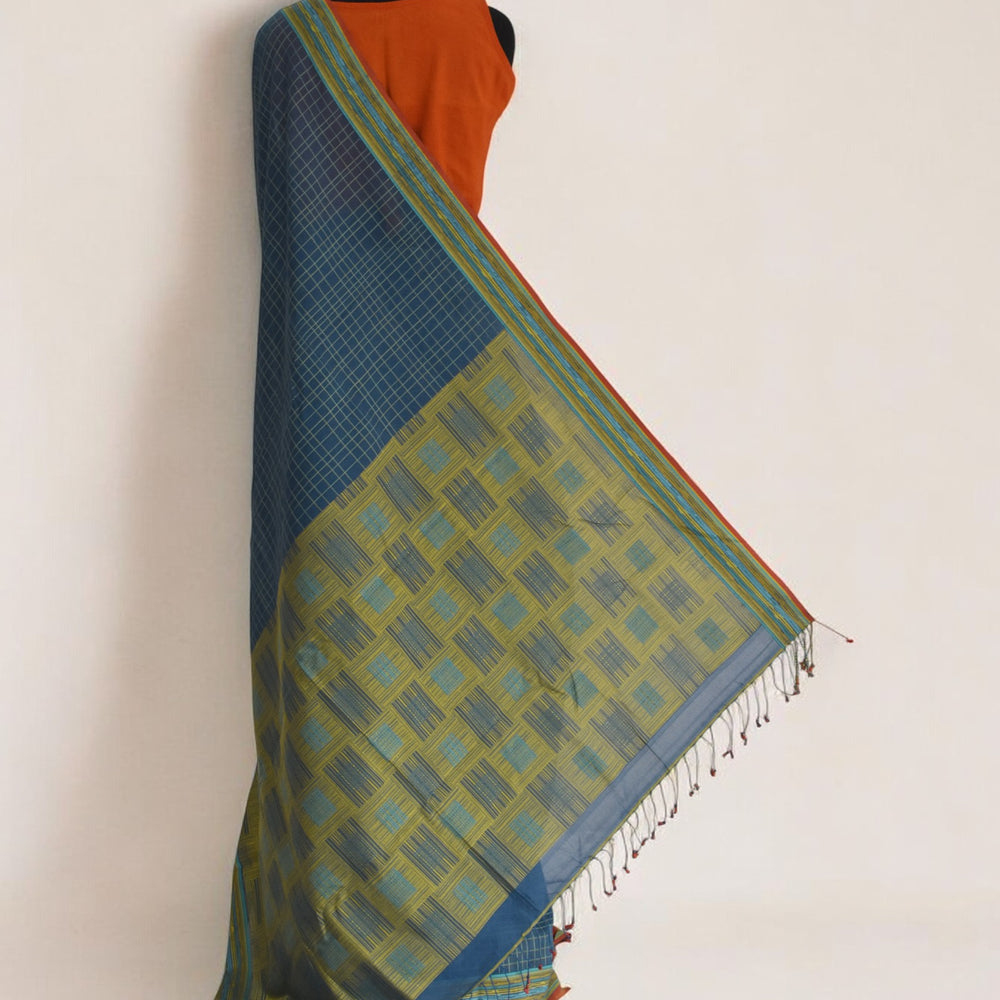 Blue - Mat Motif  Organic Cotton Saree