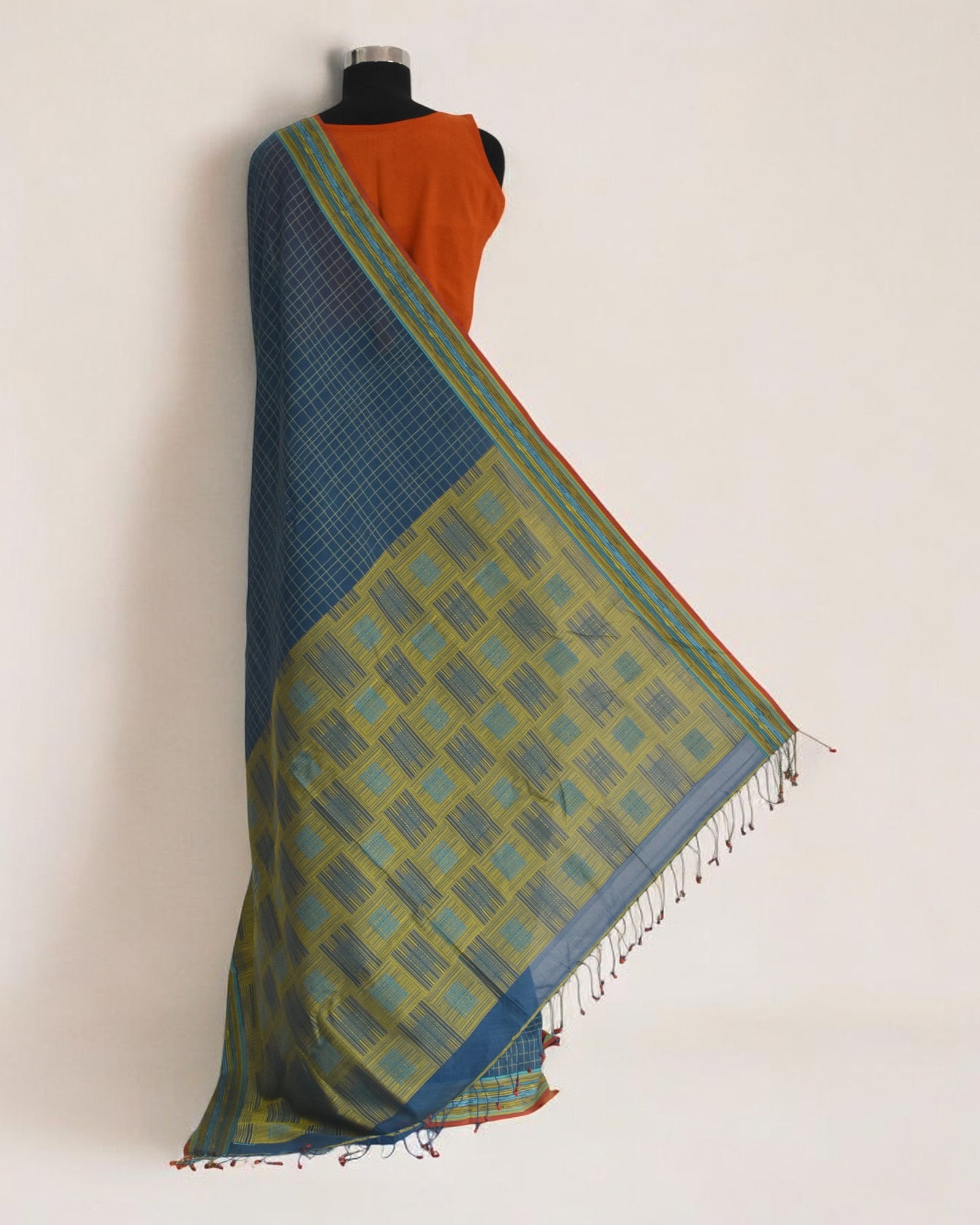 Blue - Mat Motif  Organic Cotton Saree