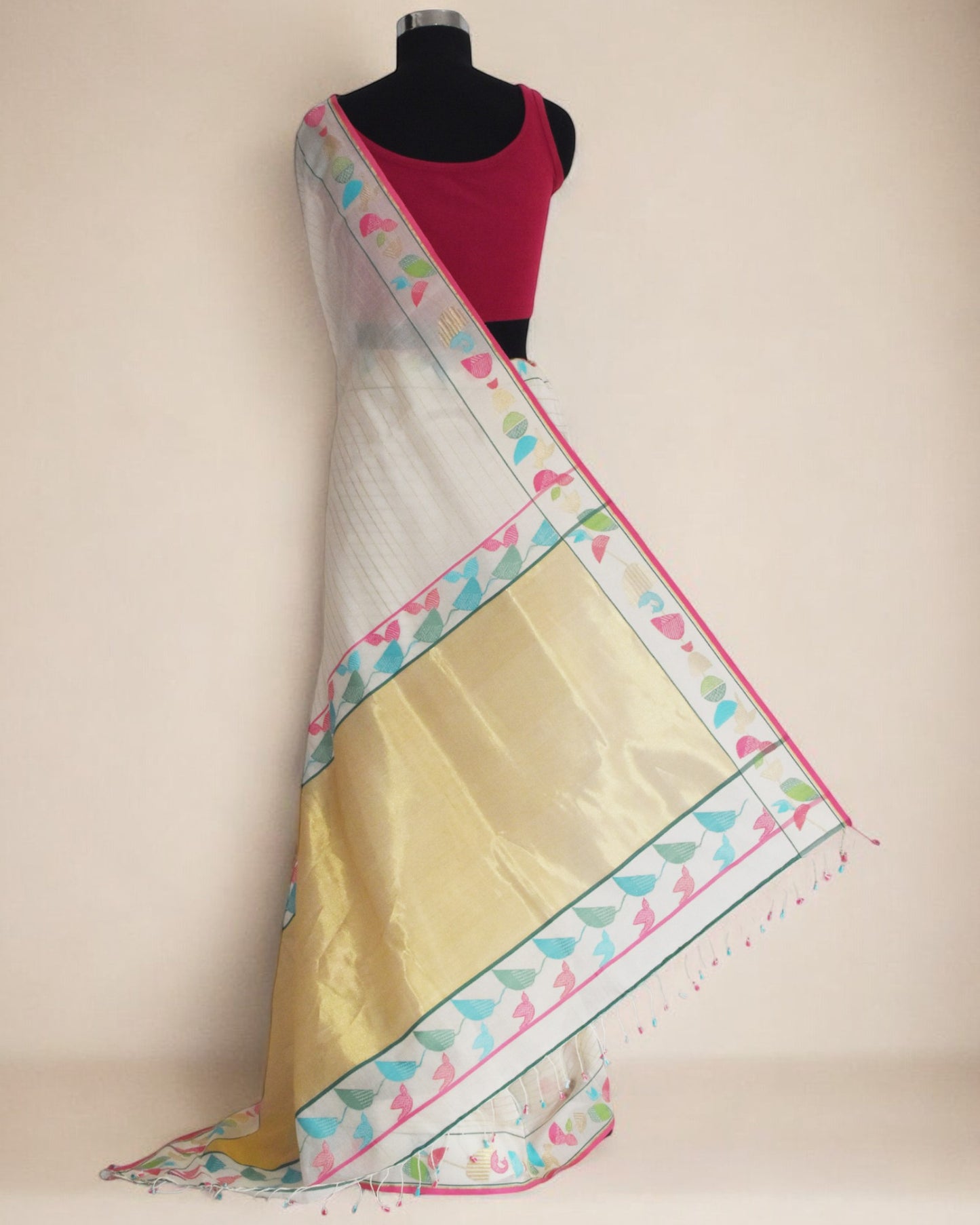 Off-White - Botanical Serenade Organic Cotton Saree