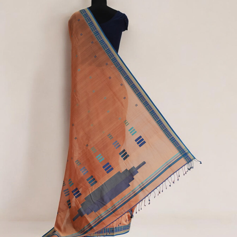 Orange - Regal Rectangle Motif Organic Saree