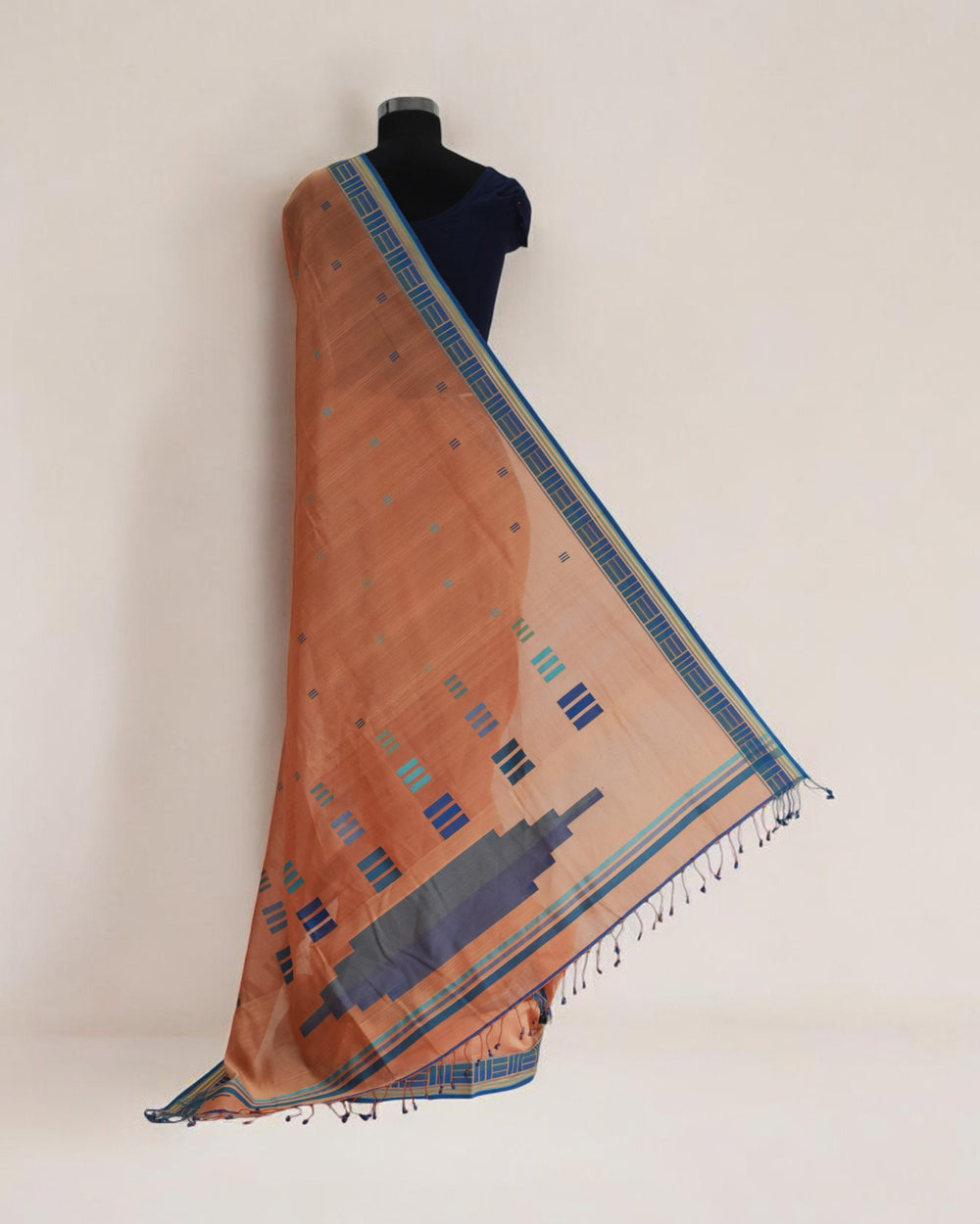 Orange - Regal Rectangle Motif Organic Saree