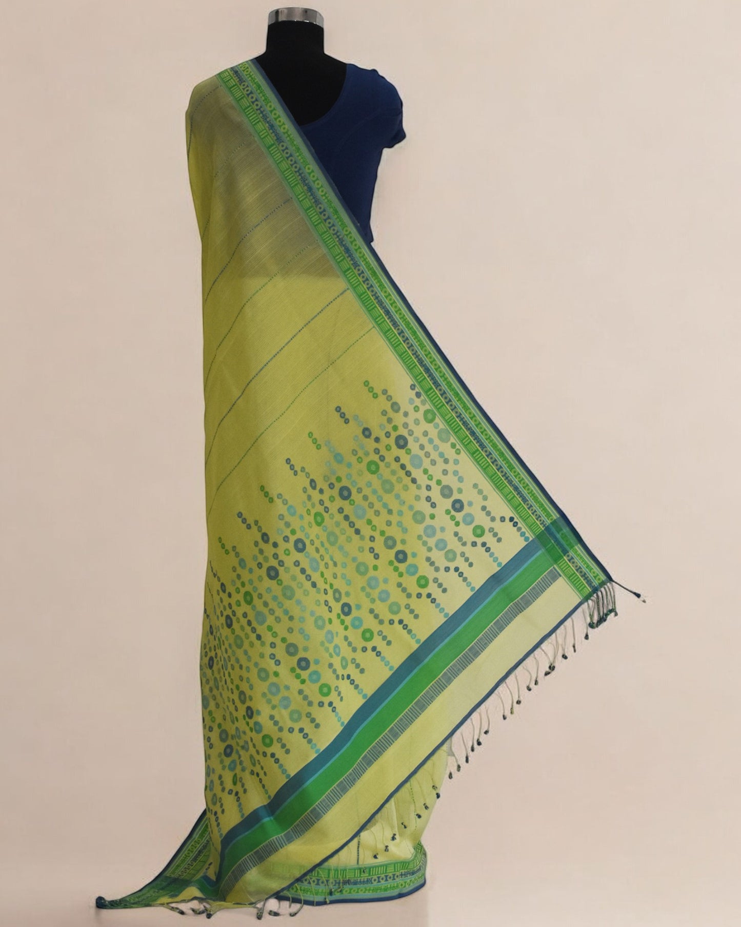 Lime Yellow - Circles & Dots Organic Cotton Saree