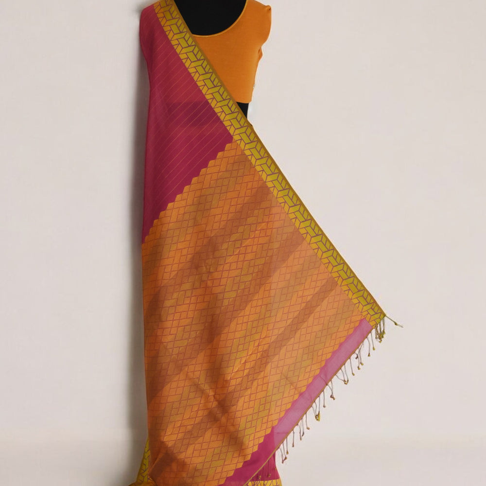 Pink - Rectangle Motif  Organic Cotton Saree