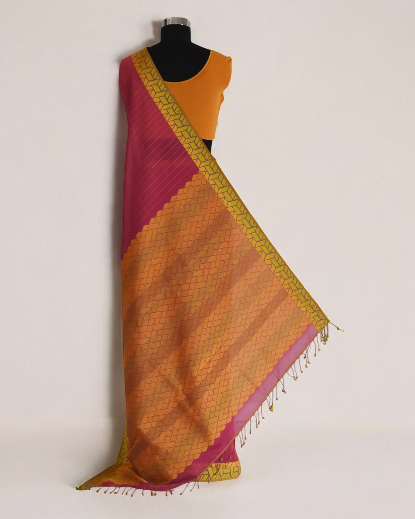 Pink - Rectangle Motif  Organic Cotton Saree