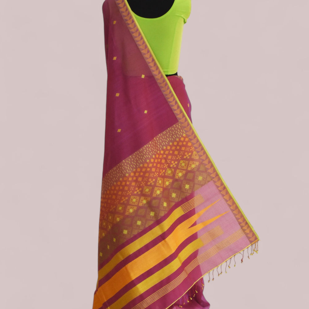 Pinkish Purple - Kites Motif Organic Cotton Saree