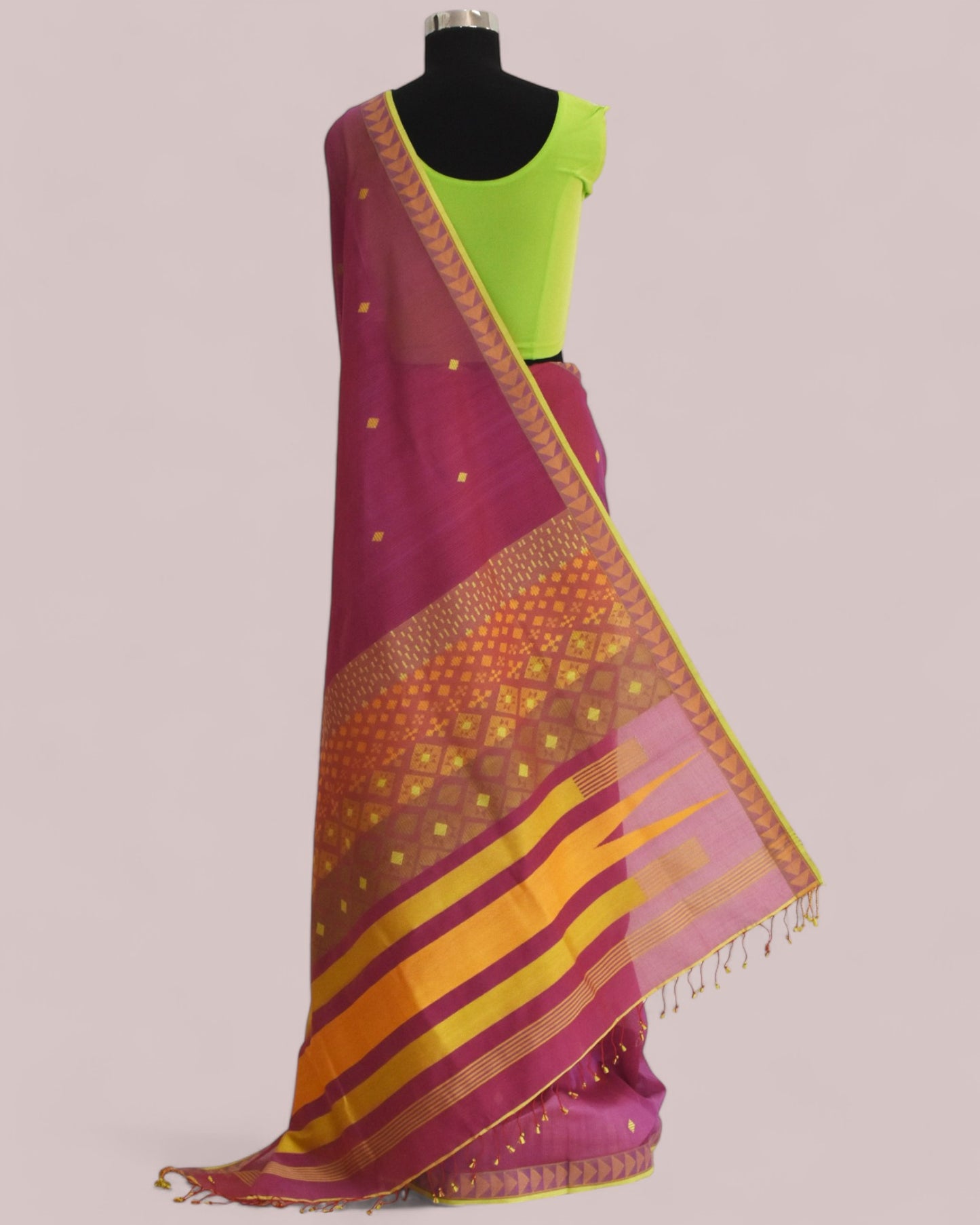 Pinkish Purple - Kites Motif Organic Cotton Saree