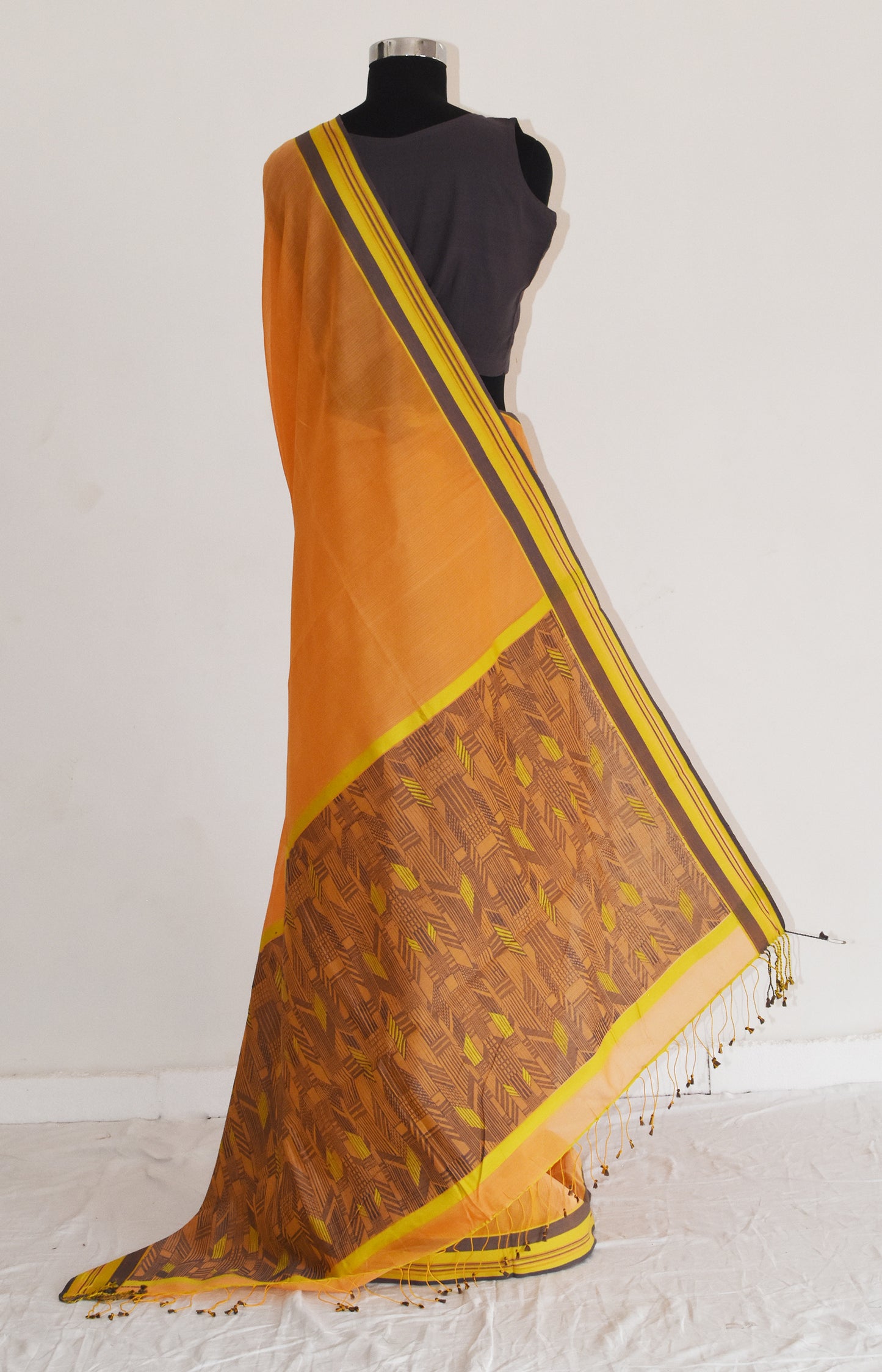 Mustard Yellow - Athangudi Organic Cotton Saree