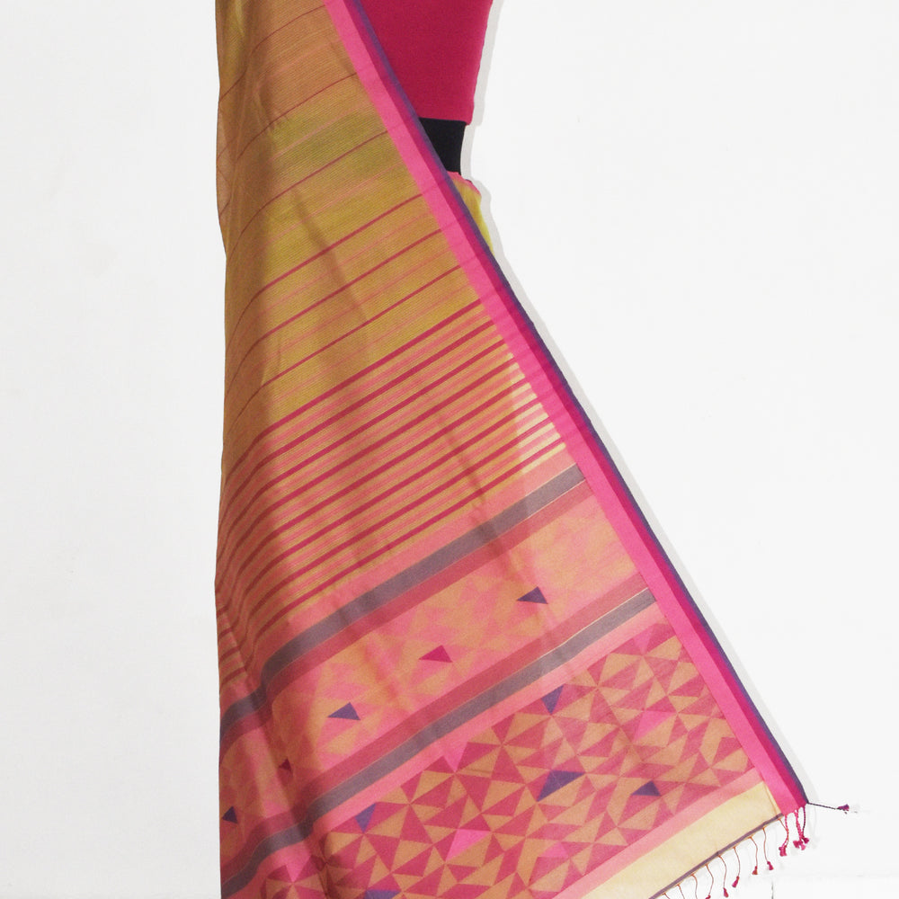 Olive Green - Triangle Motif Organic Cotton Saree