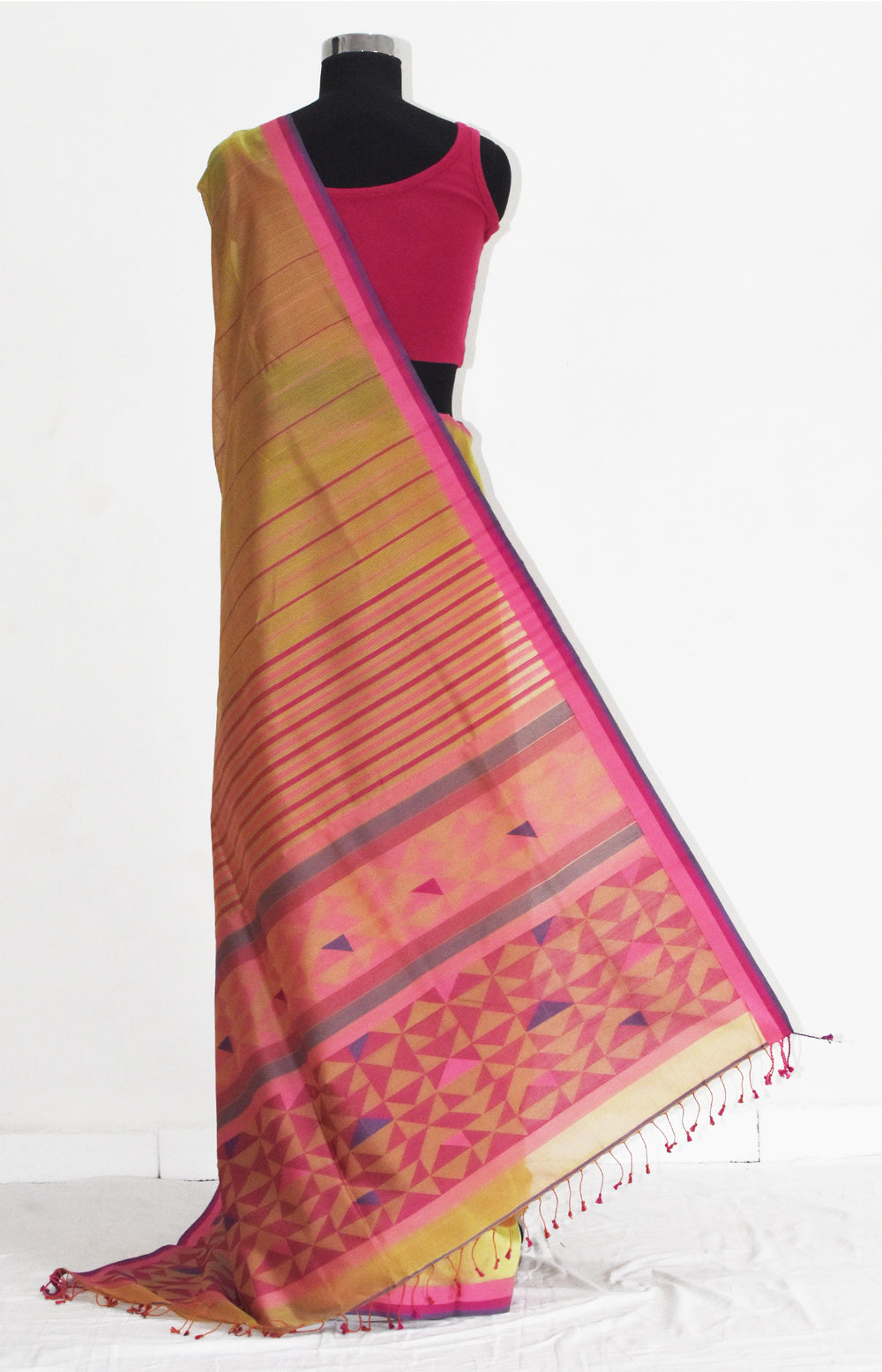 Olive Green - Triangle Motif Organic Cotton Saree