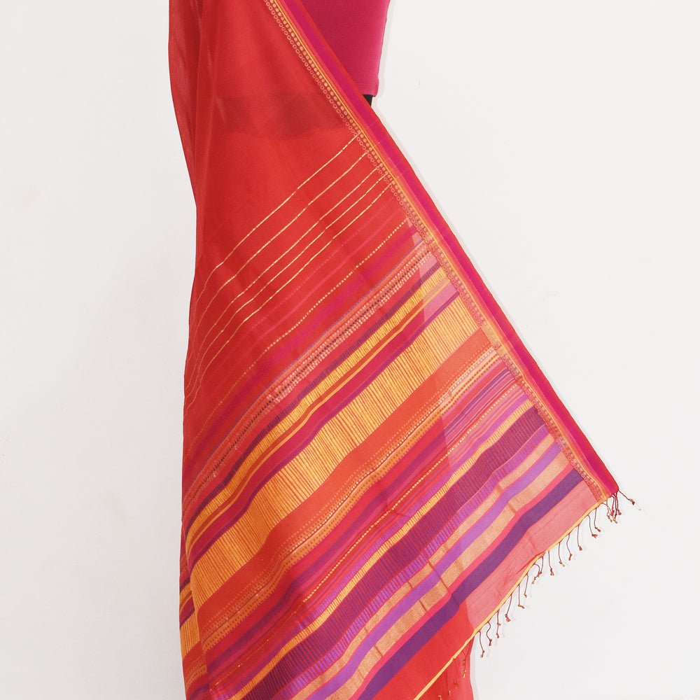 Red - Dots and Dashes Organic Cotton Saree