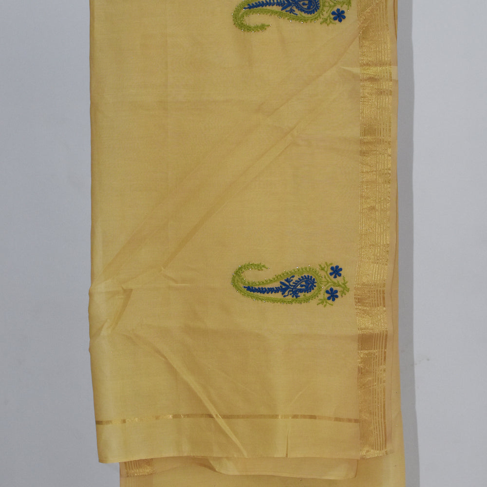 
                      
                        Yellow - Hand Embroidered Organic Cotton Saree
                      
                    