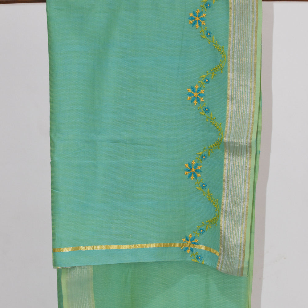 
                      
                        Sea Blue - Hand Embroidered Organic Cotton Saree
                      
                    