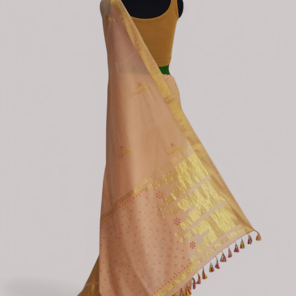 
                      
                        Peach - Hand Embroidered Organic Cotton Saree
                      
                    