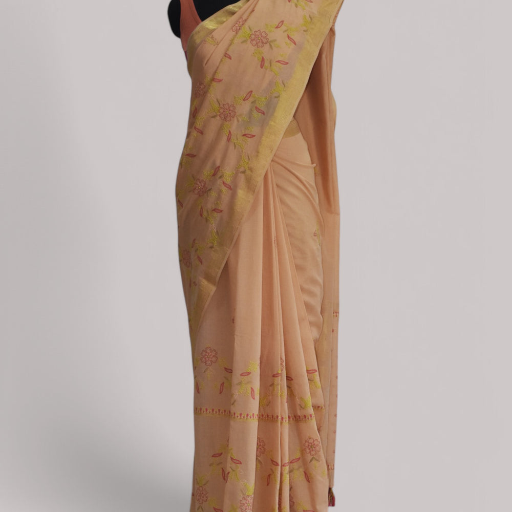 
                      
                        Peach - Hand Embroidered Organic Cotton Saree
                      
                    