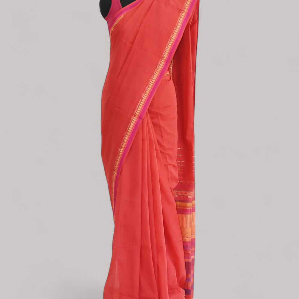 Red - Dots and Dashes Organic Cotton Saree